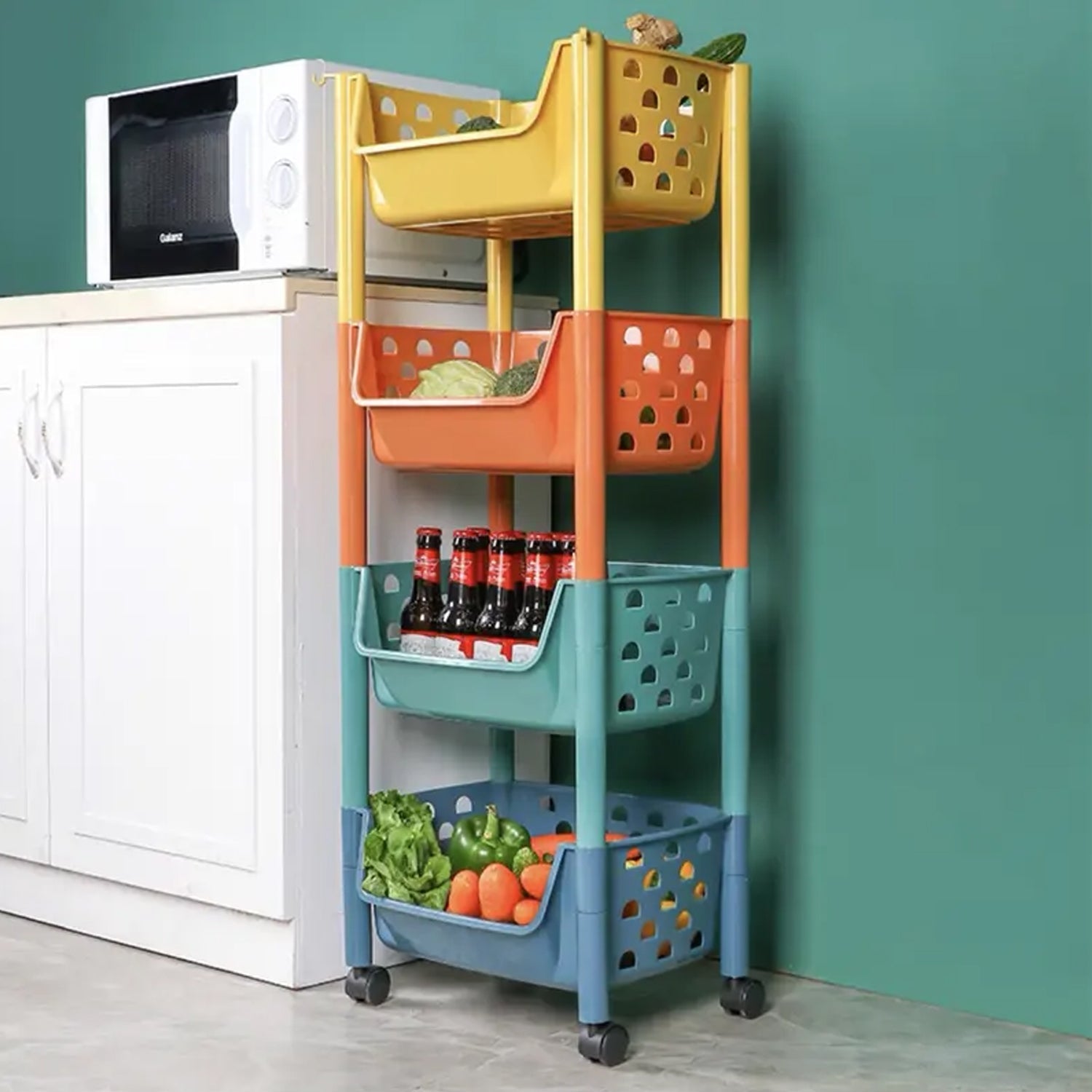 5298 4 Layers Fruit & Vegetable Basket Trolley Plastic for Home and Kitchen Fruit Basket Storage Rack Organizer Holders Kitchen Trolley DeoDap 5298 4 Layers Fruit & Vegetable Basket Trolley Plastic for Home and Kitchen Fruit Basket Storage Rack Organizer Holders Kitchen Trolley DeoDap